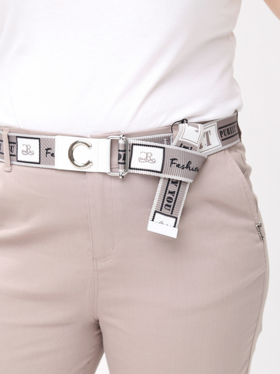 Брюки женские бежевые прямые МОМ летние большой размер  20173-В-2