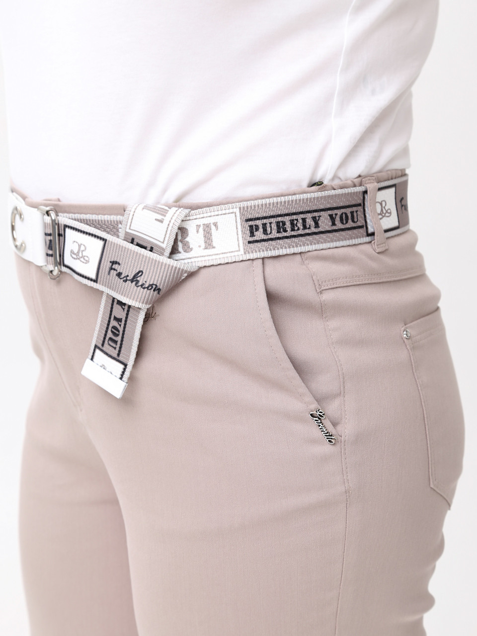 Брюки женские бежевые прямые МОМ летние большой размер  20173-В-2