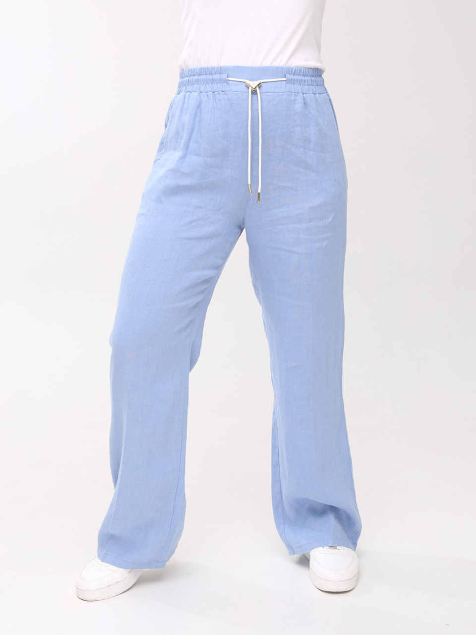 Штани жіночі блакитні літні лляні великий розмір 1370-B-4