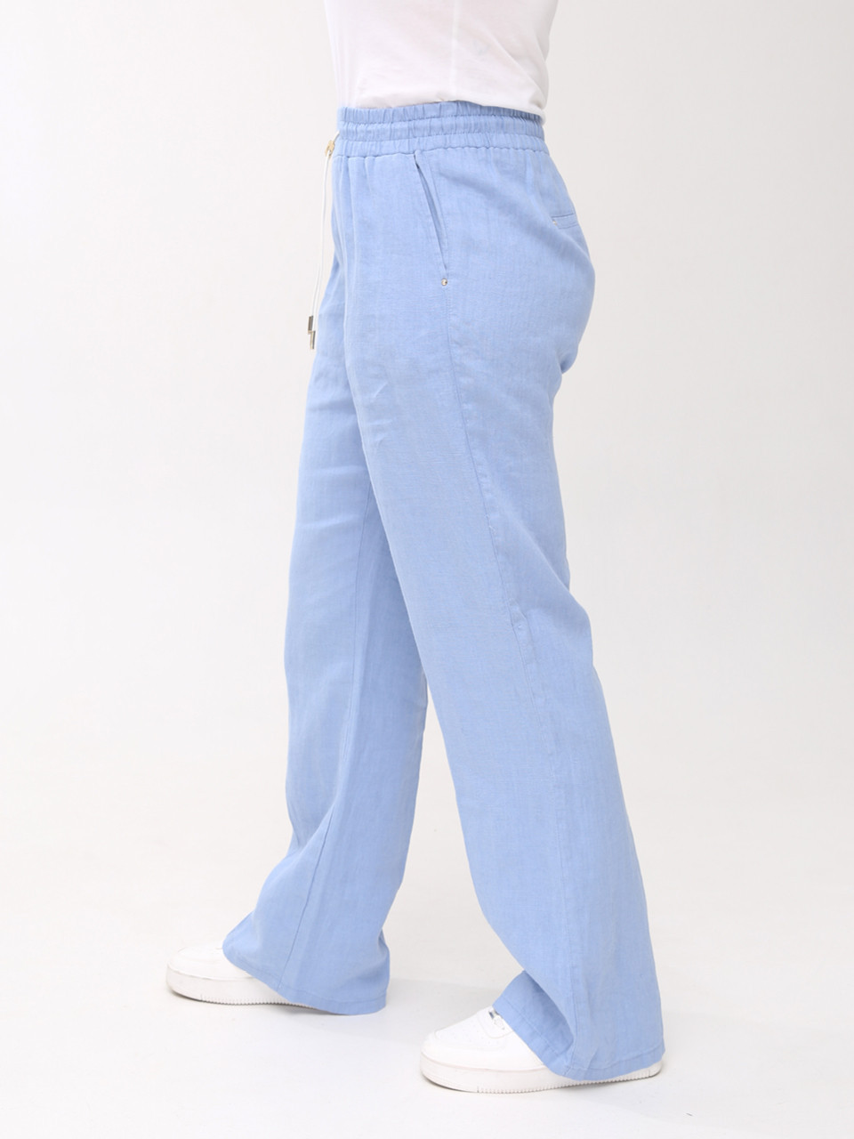 Штани жіночі блакитні літні лляні великий розмір 1370-B-4