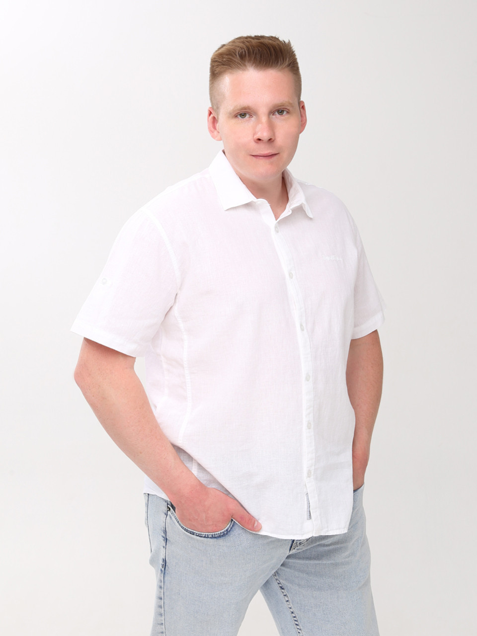 Сорочка чоловіча біла лляна короткий рукав