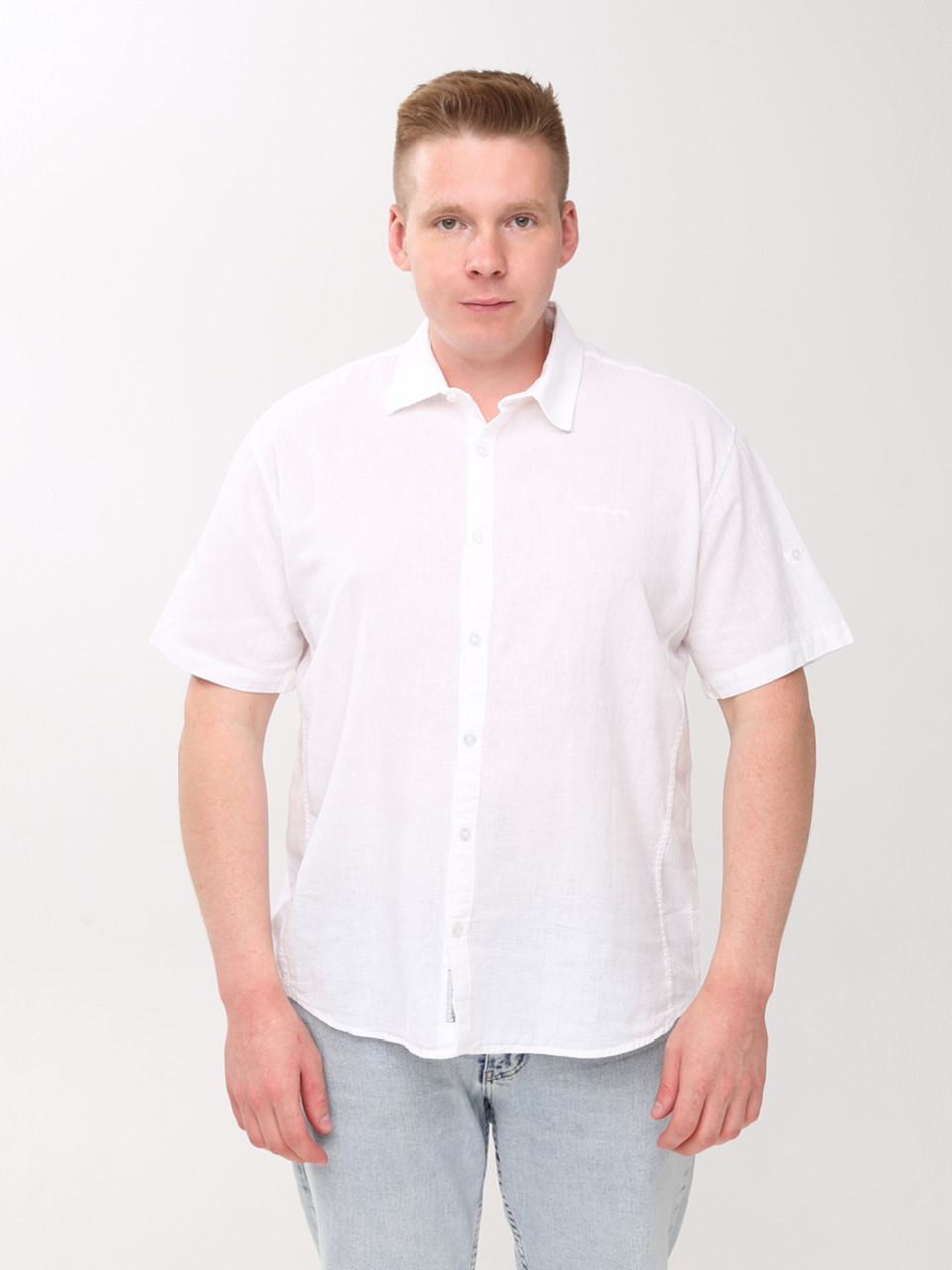 Сорочка чоловіча біла лляна короткий рукав