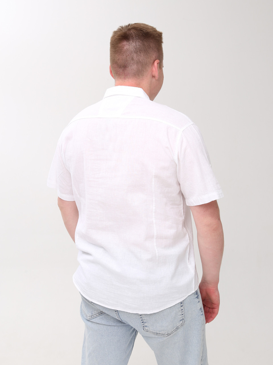 Сорочка чоловіча біла лляна короткий рукав