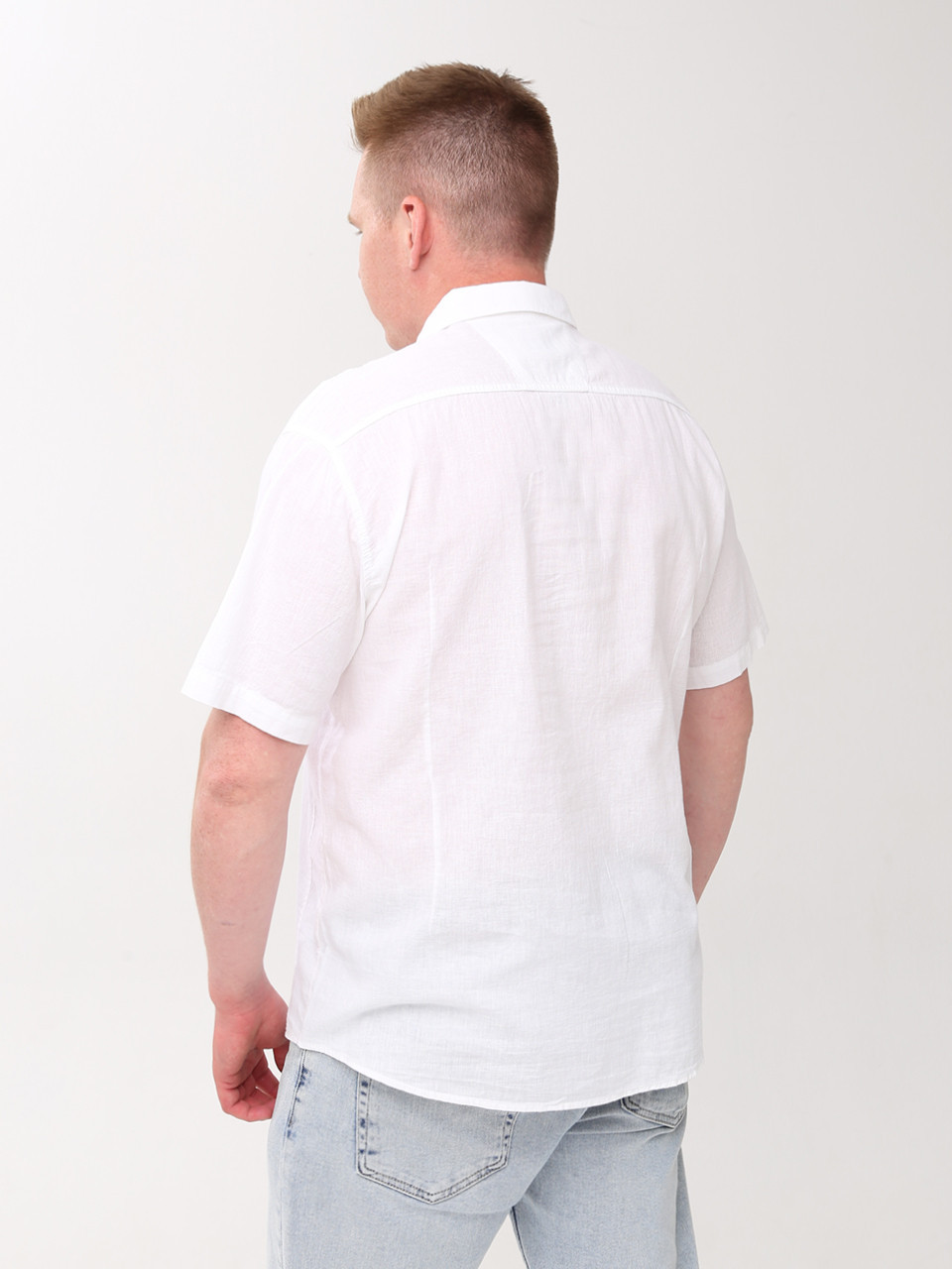 Сорочка чоловіча біла лляна короткий рукав