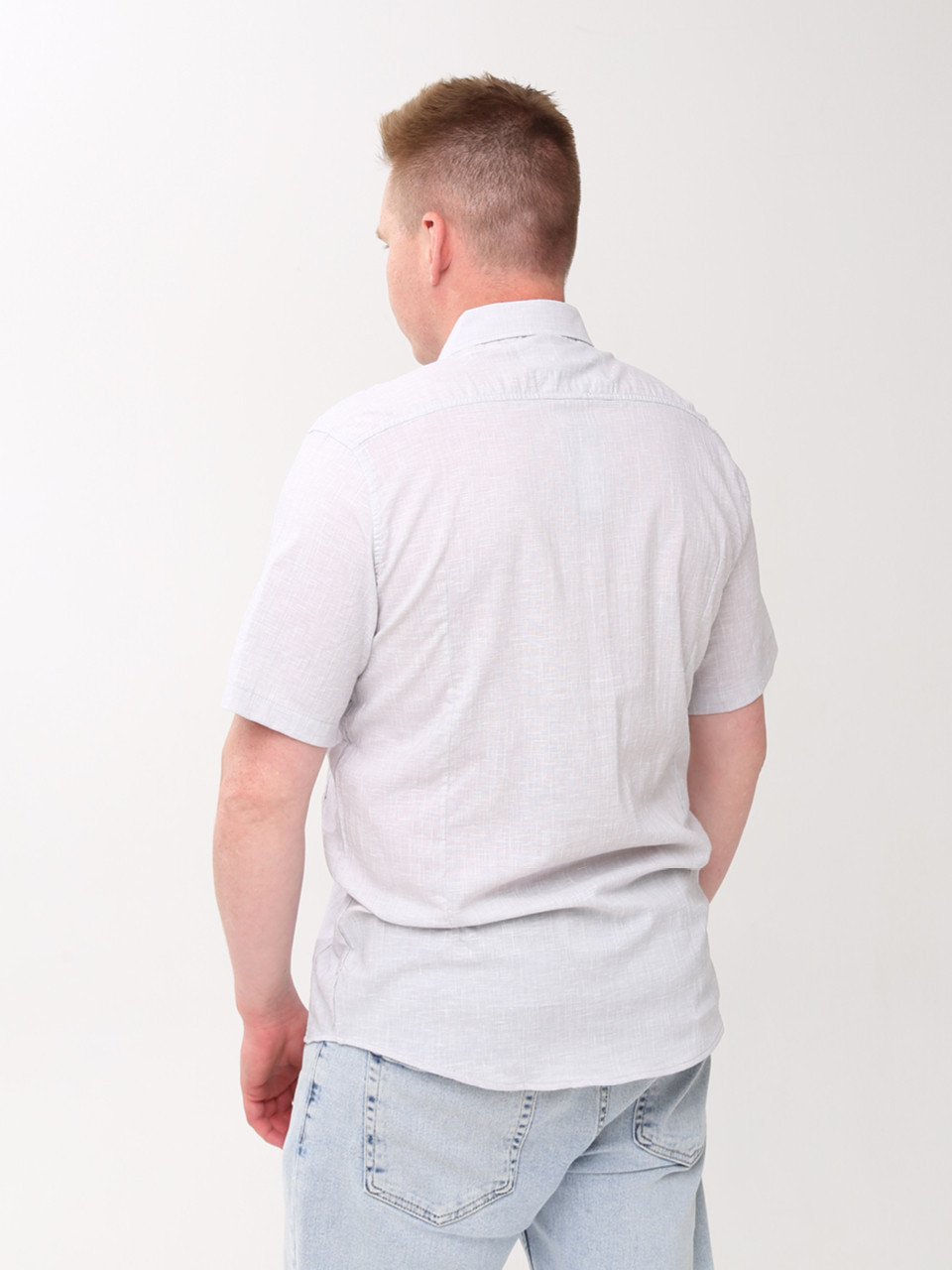 Сорочка чоловіча біло-сіра тонка короткий рукав 6504-3