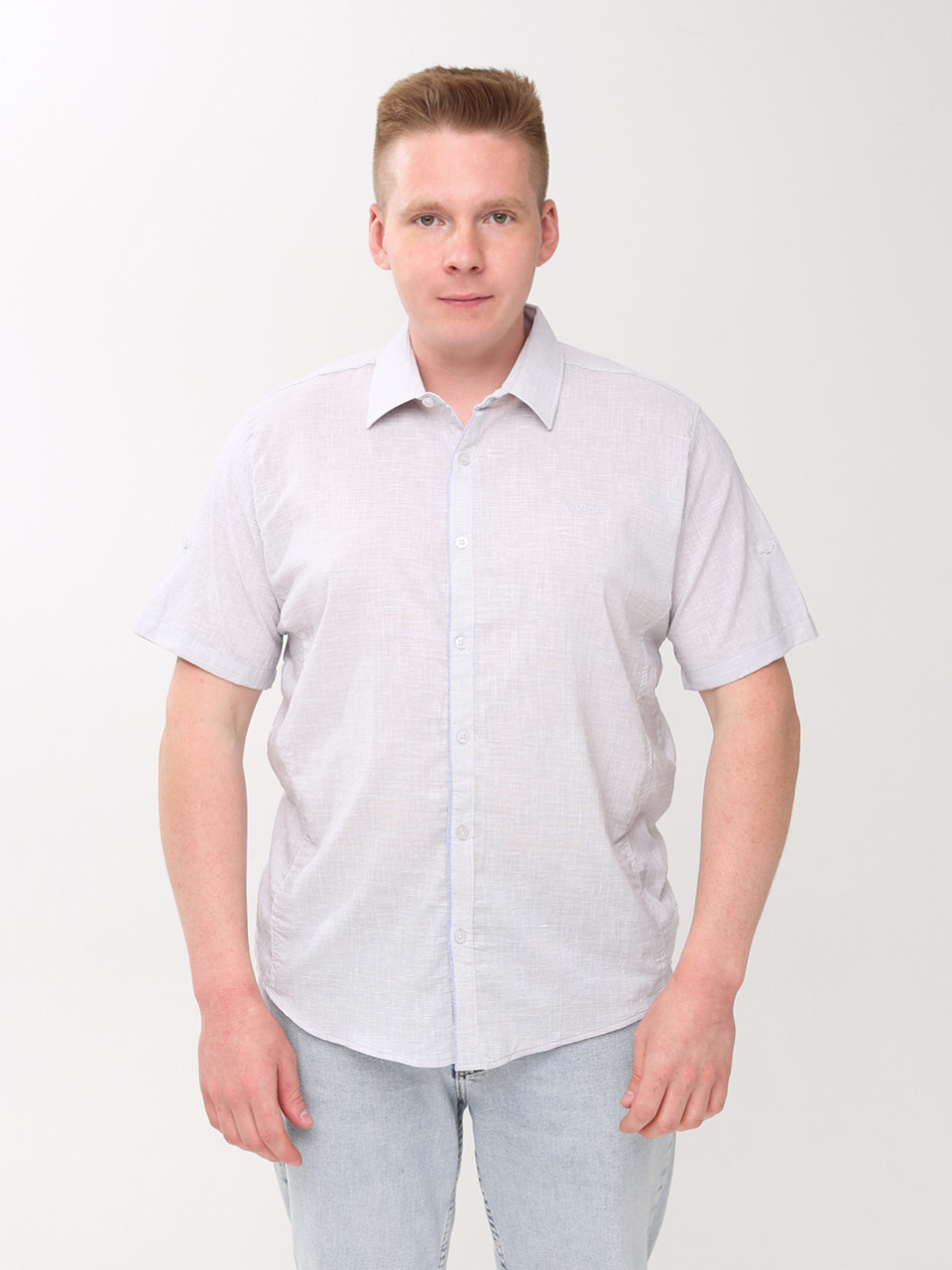 Сорочка чоловіча біло-сіра тонка короткий рукав 6504-3