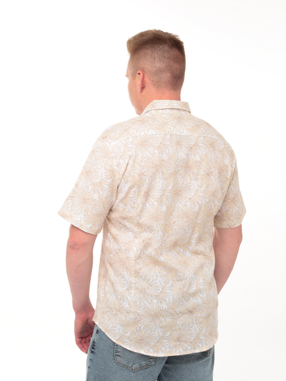 Сорочка чоловіча бежева лляна з пальмами 7611-0-1