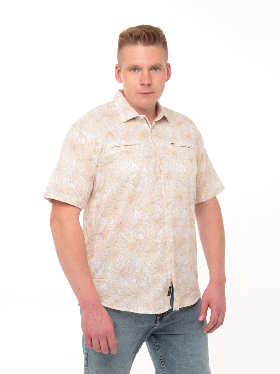 Сорочка чоловіча бежева лляна з пальмами 7611-0-1