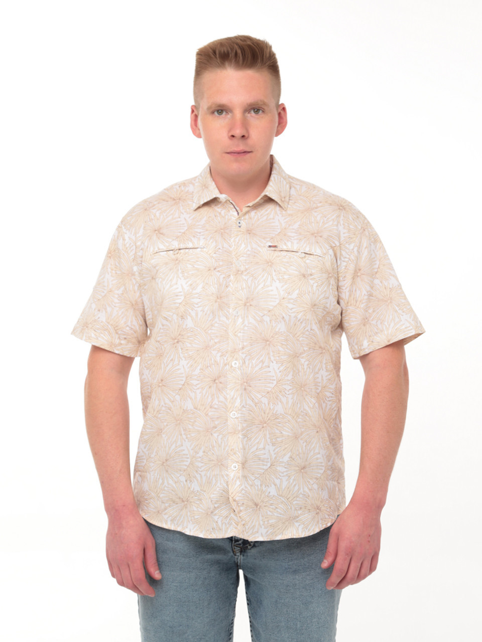 Сорочка чоловіча бежева лляна з пальмами 7611-0-1