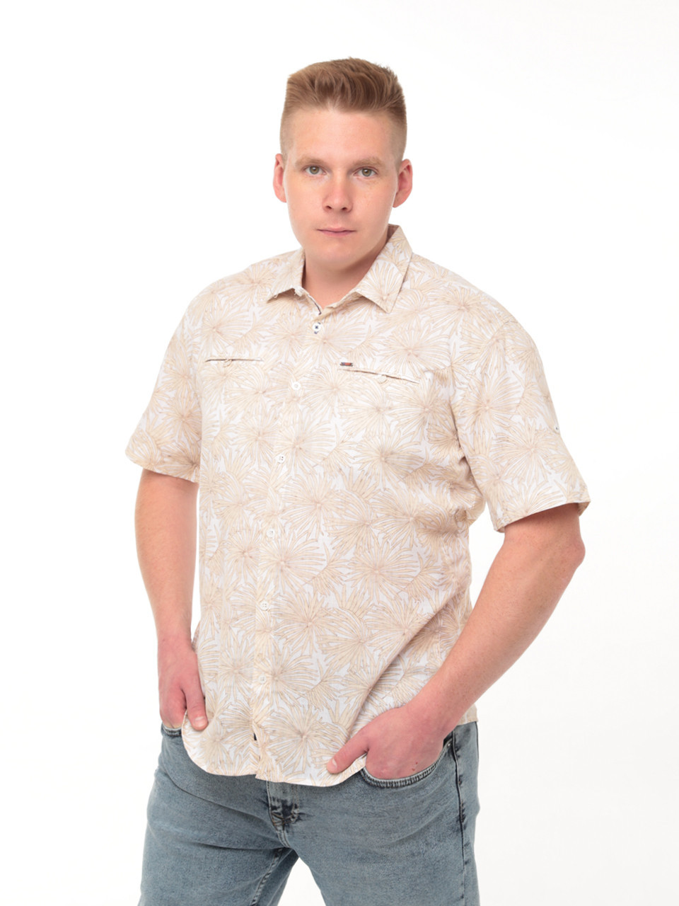 Сорочка чоловіча бежева лляна з пальмами 7611-0-1