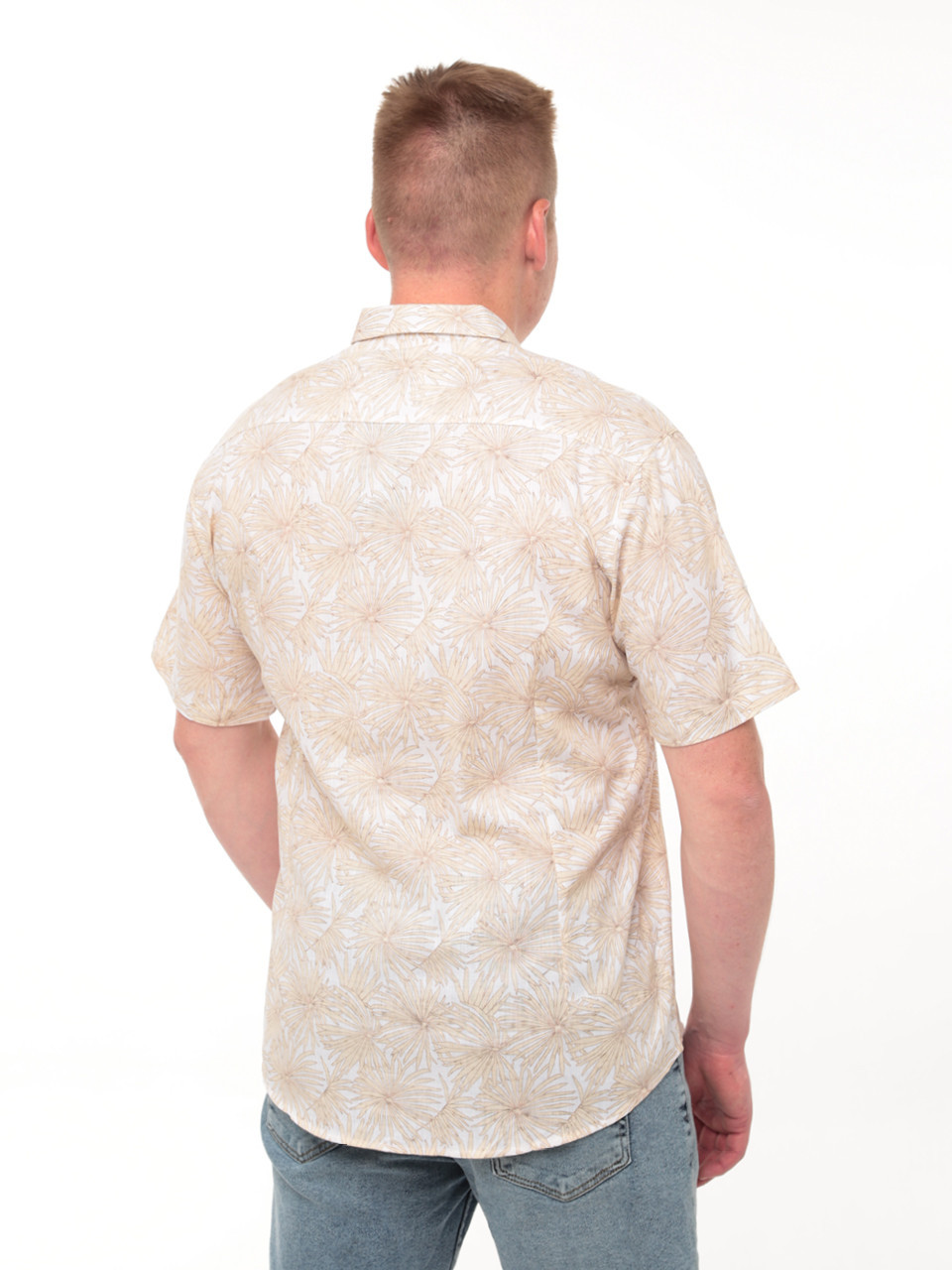 Сорочка чоловіча бежева лляна з пальмами 7611-0-1