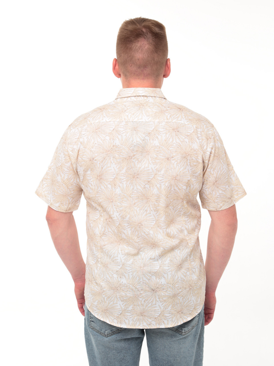 Сорочка чоловіча бежева лляна з пальмами 7611-0-1