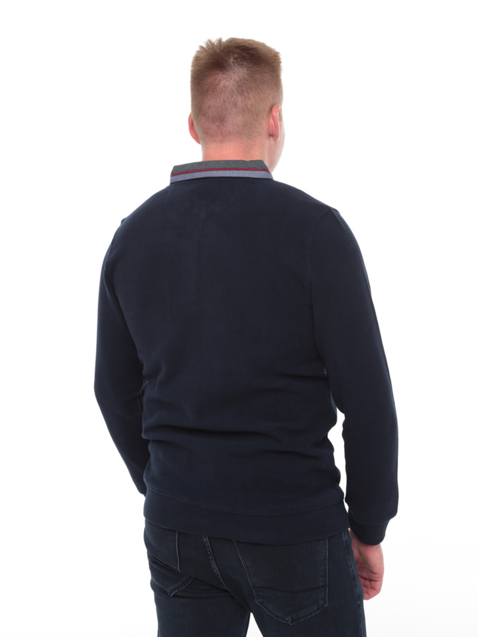 Поло мужское темно-синее длинный рукав однотонное 9124-1