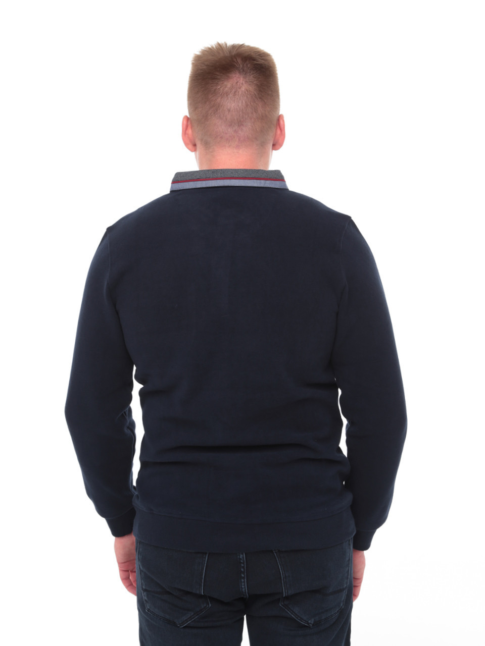 Поло мужское темно-синее длинный рукав однотонное 9124-1