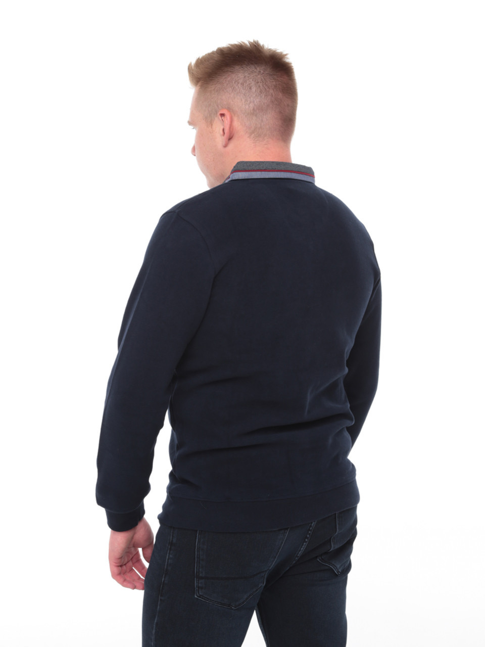Поло мужское темно-синее длинный рукав однотонное 9124-1
