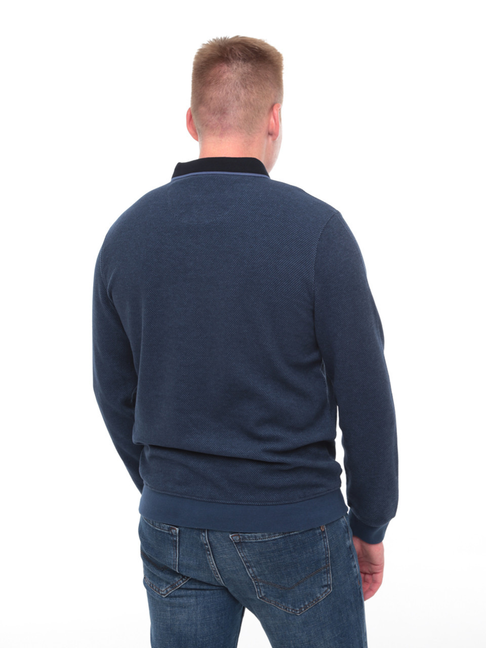 Поло чоловіче темно-синьо довгий рукав з коміром 9308-1