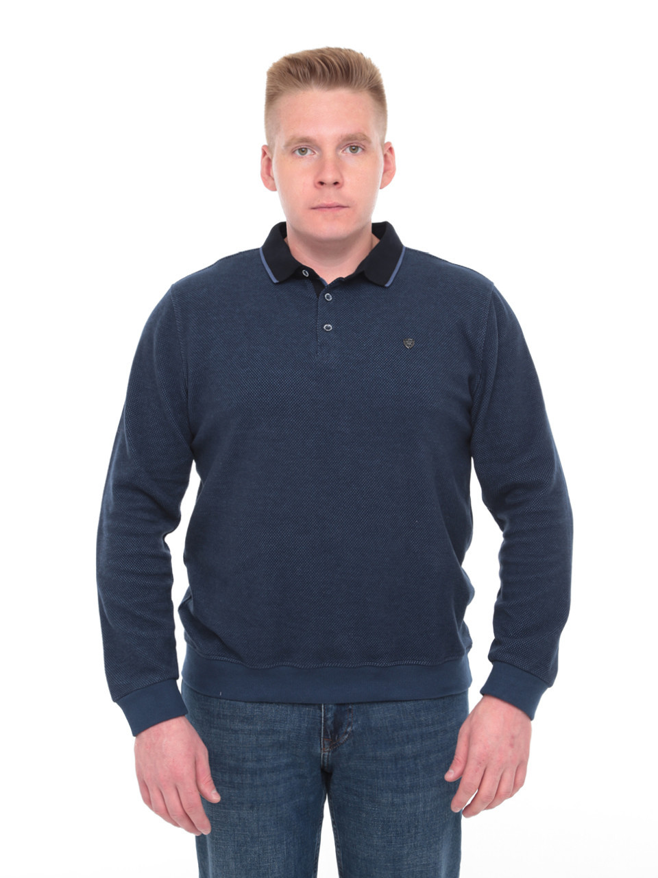 Поло чоловіче темно-синьо довгий рукав з коміром 9308-1