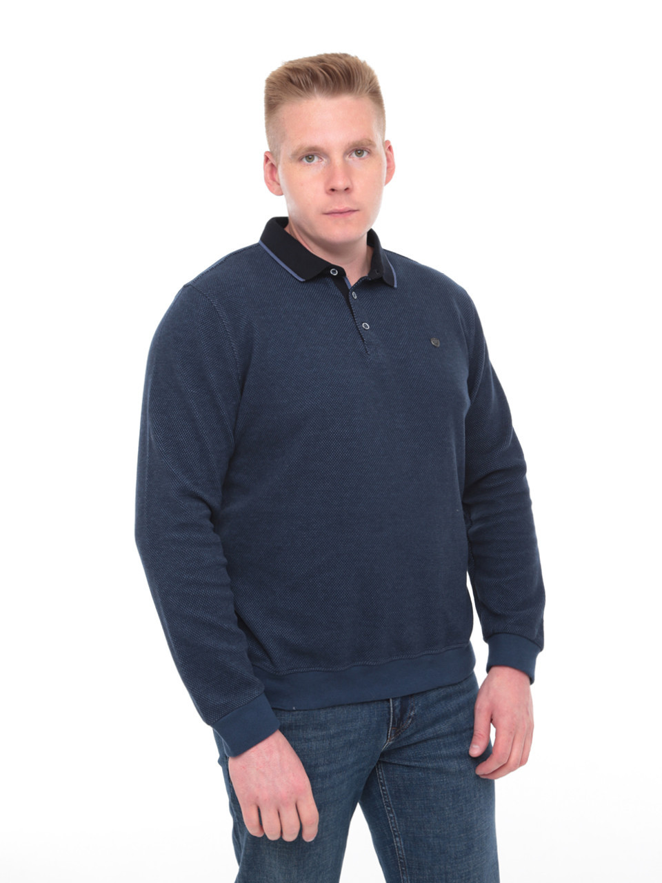 Поло чоловіче темно-синьо довгий рукав з коміром 9308-1