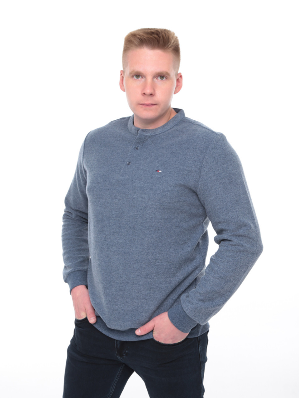 Поло чоловіче синє однотонне комір стійка 9310-1