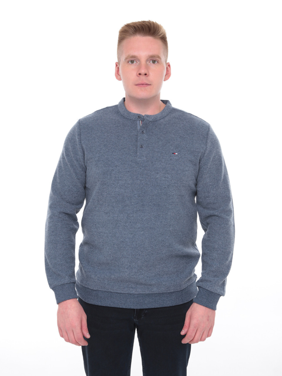 Поло чоловіче синє однотонне комір стійка 9310-1