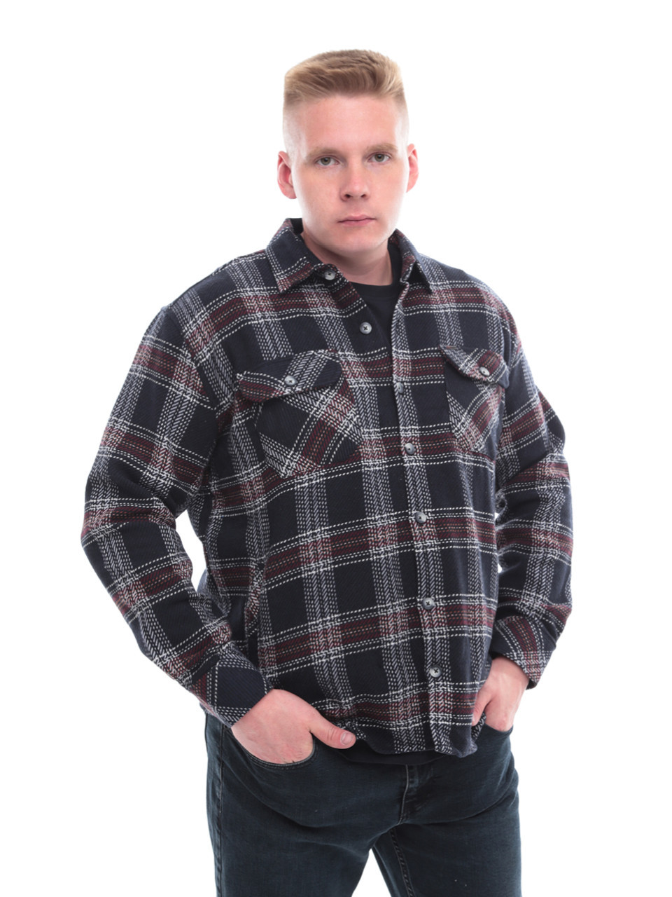 Сорочка чоловіча темно-синя в клітинку байкова 1712-2