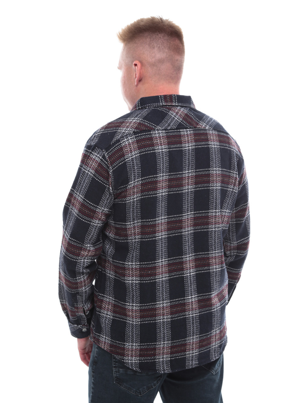 Сорочка чоловіча темно-синя в клітинку байкова 1712-2