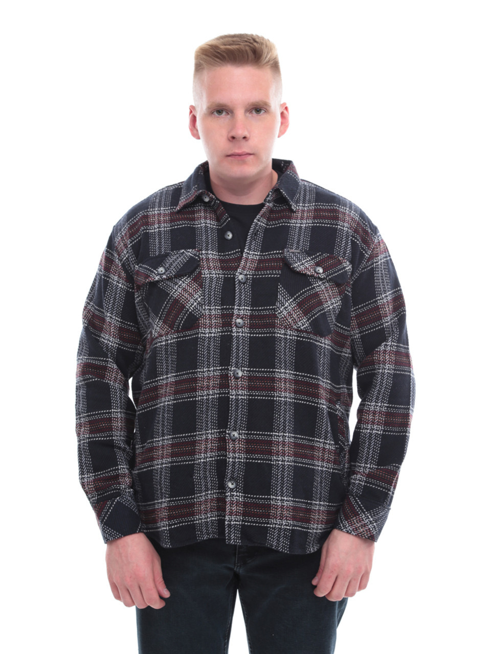 Сорочка чоловіча темно-синя в клітинку байкова 1712-2