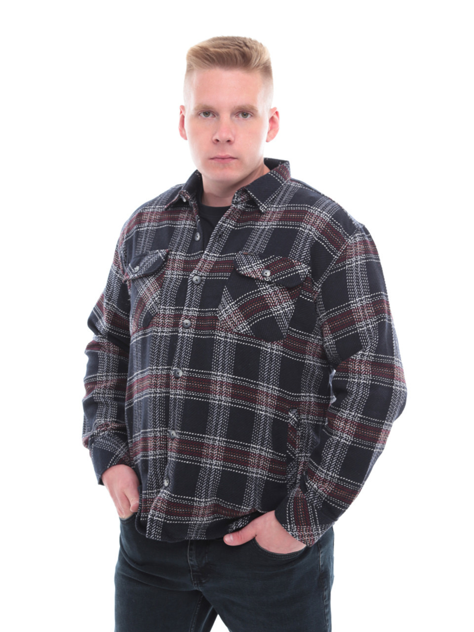 Сорочка чоловіча темно-синя в клітинку байкова 1712-2
