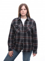 Рубашка женская темно-синяя в клетку байковая теплая 1712-2-w