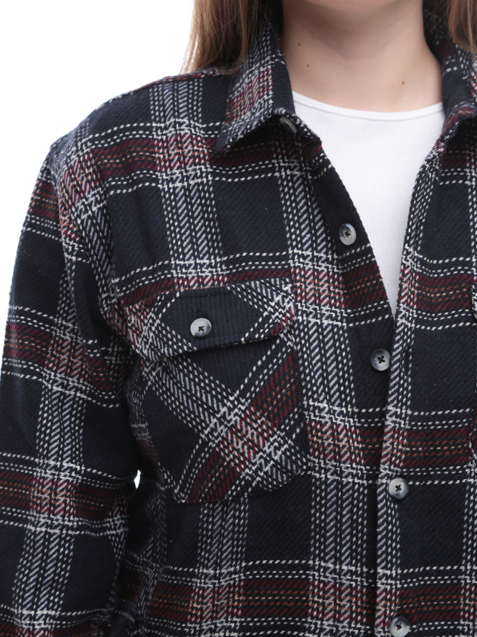 Рубашка женская темно-синяя в клетку байковая теплая 1712-2-w