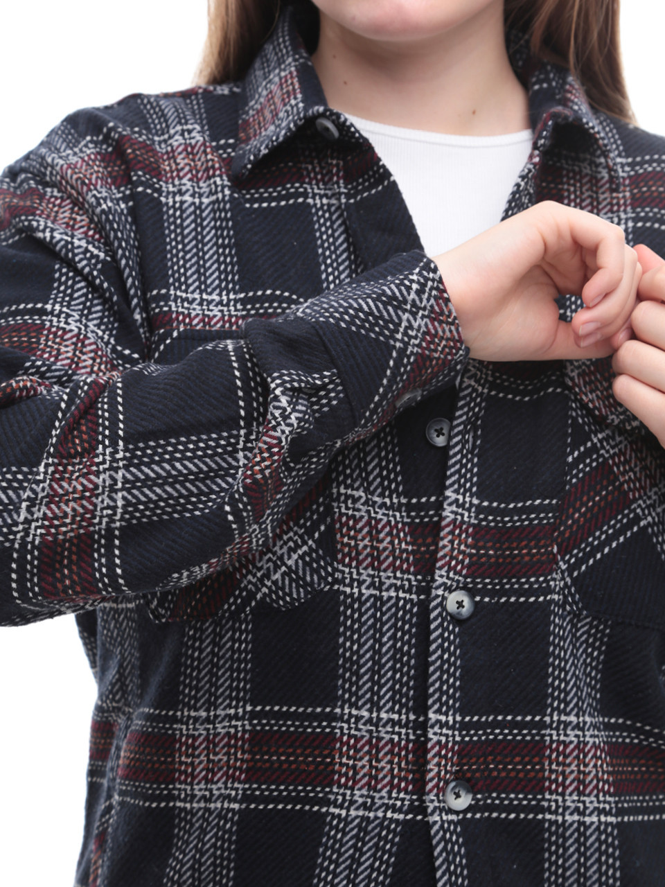 Рубашка женская темно-синяя в клетку байковая теплая 1712-2-w