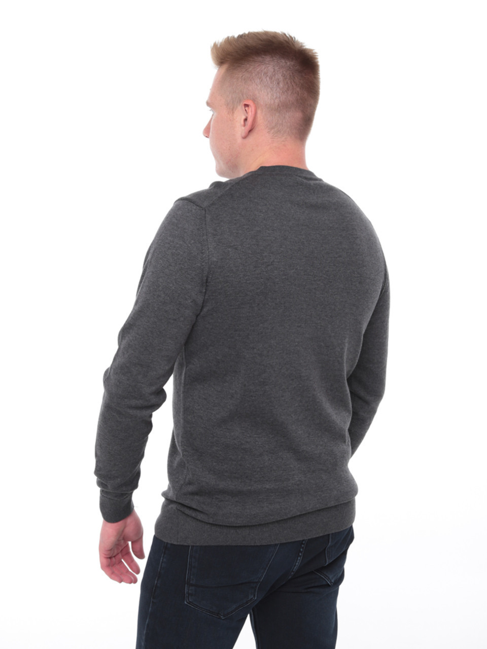 Светр чоловічий сірий тонкий комір мис 101-4-2-V