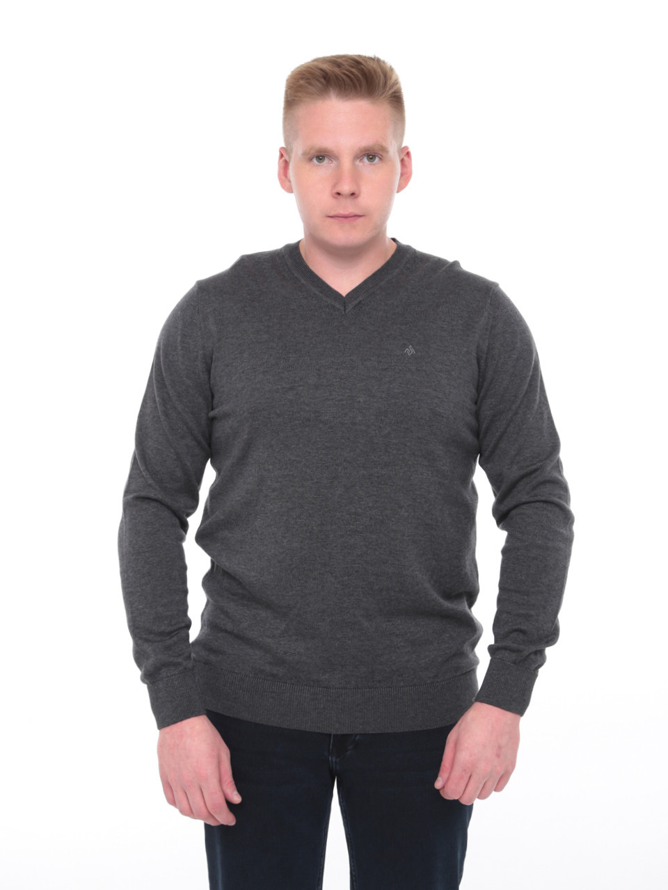 Светр чоловічий сірий тонкий комір мис 101-4-2-V