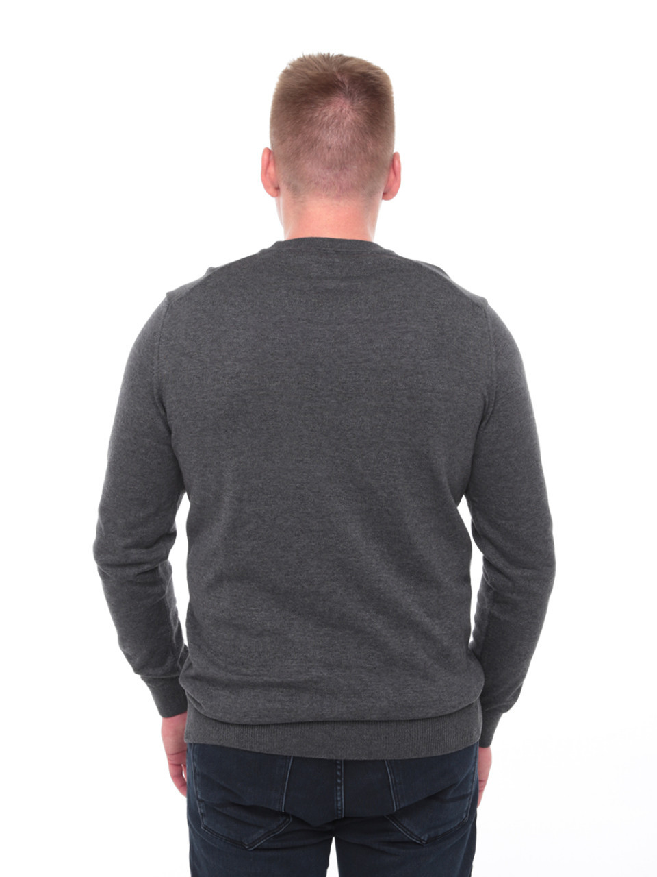 Светр чоловічий сірий тонкий комір мис 101-4-2-V