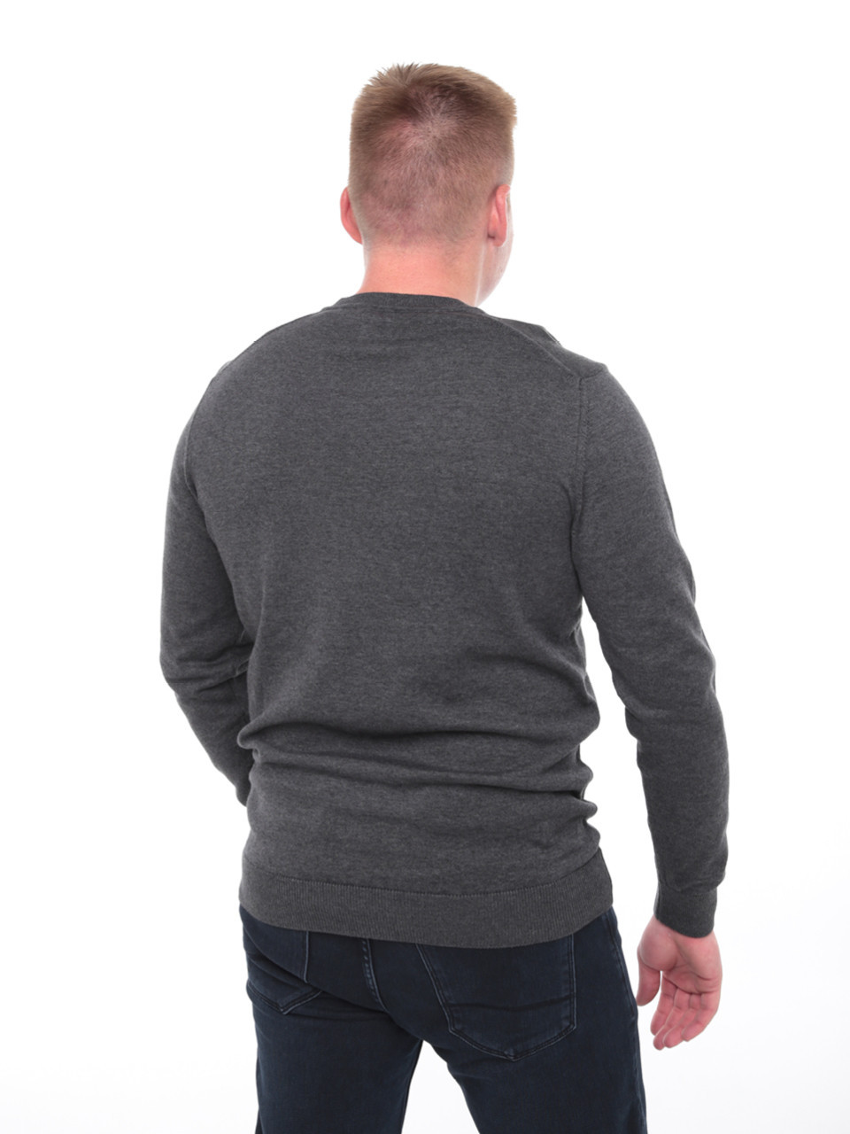 Светр чоловічий сірий тонкий комір мис 101-4-2-V