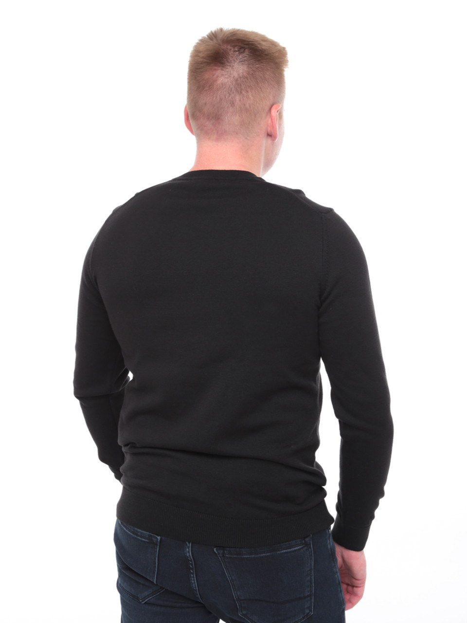 Светр чоловічий чорний тонкий однотонний 100-4-3