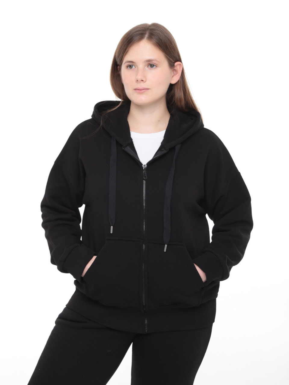 Толстовка жіноча чорна на тонкому флісі 1791-1