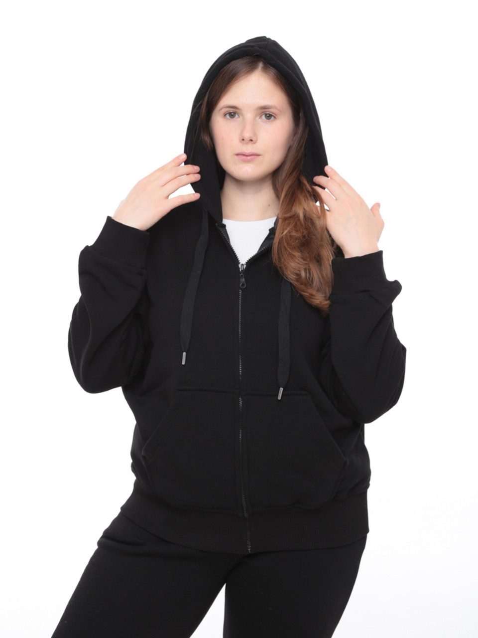 Толстовка жіноча чорна на тонкому флісі 1791-1