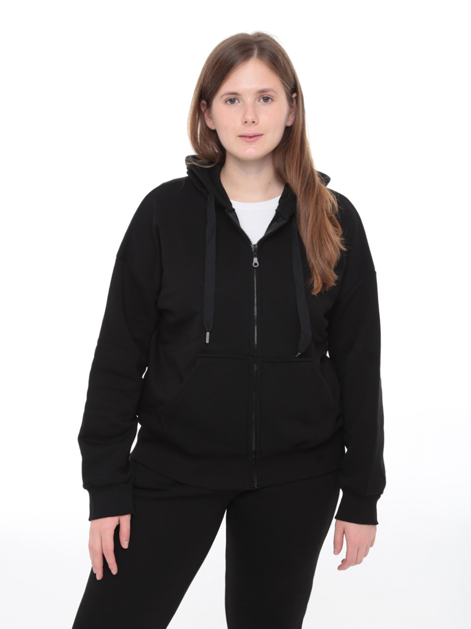 Толстовка жіноча чорна на тонкому флісі 1791-1