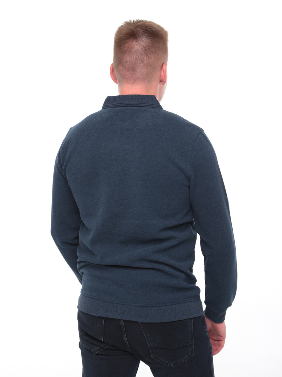 Поло чоловіче синє щільне з довгим рукавом 9119-1