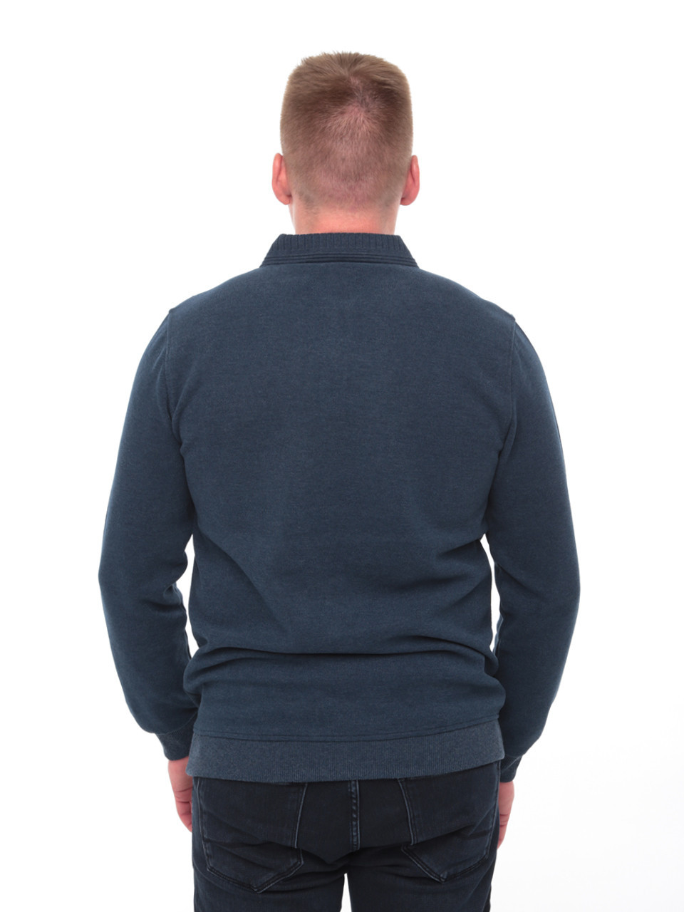 Поло чоловіче синє щільне з довгим рукавом 9119-1