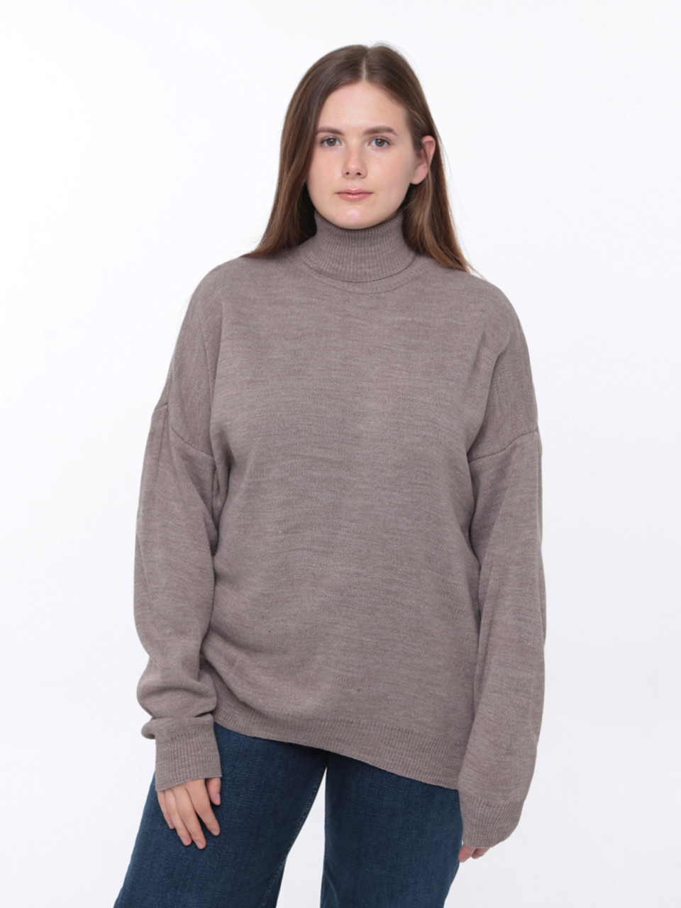 Светр жіночий коричневий подовжений з горлом 214469-1