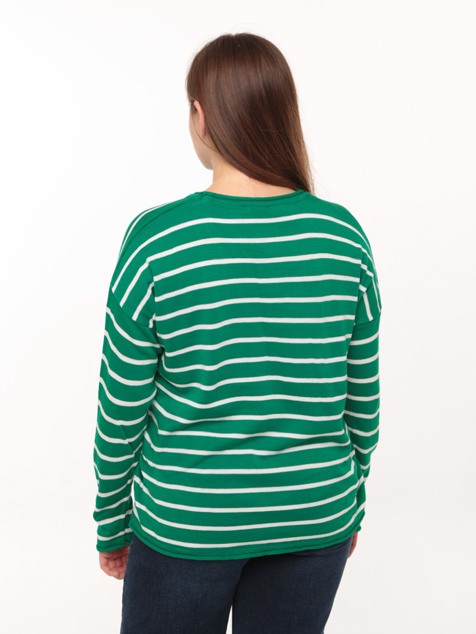 Светр жіночий зелений в смужку тонкий вільний 10293-1-Т