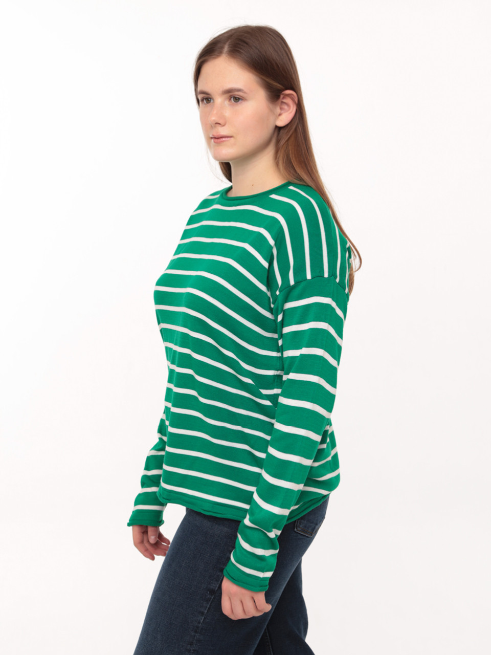 Светр жіночий зелений в смужку тонкий вільний 10293-1-Т