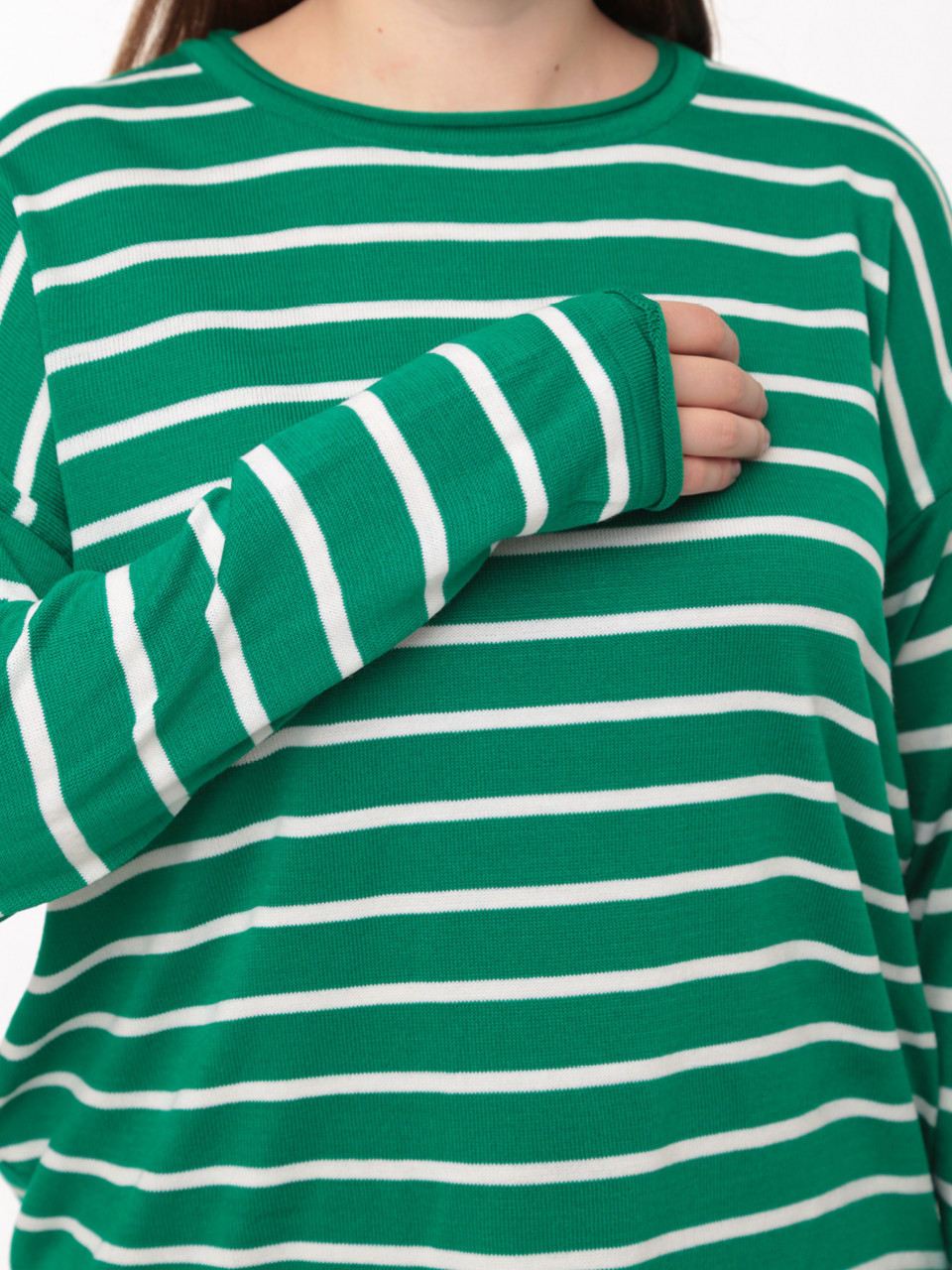 Светр жіночий зелений в смужку тонкий вільний 10293-1-Т