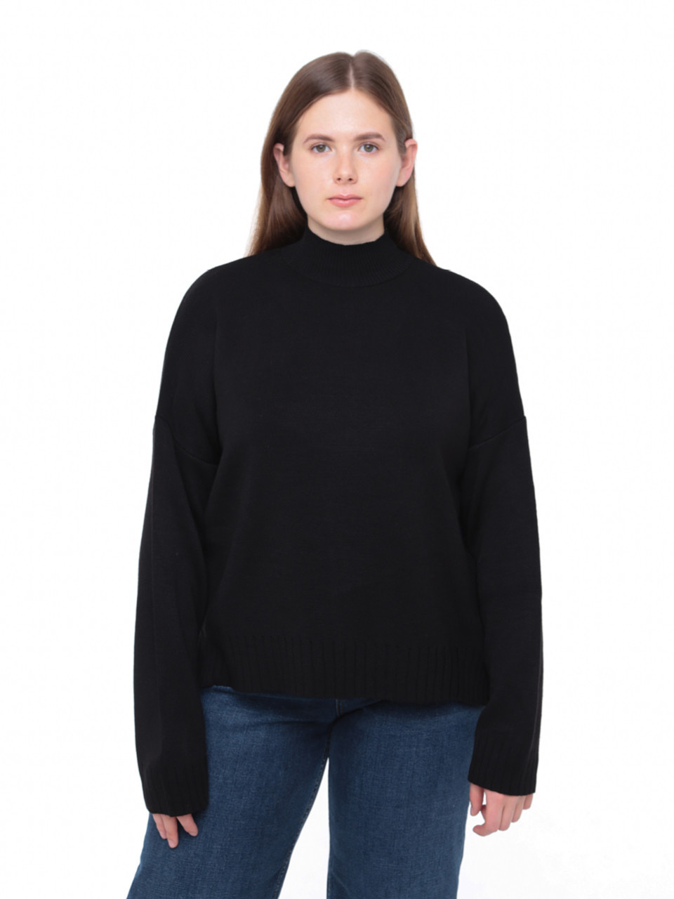 Светр жіночий чорний вільний з коміром 10866-3