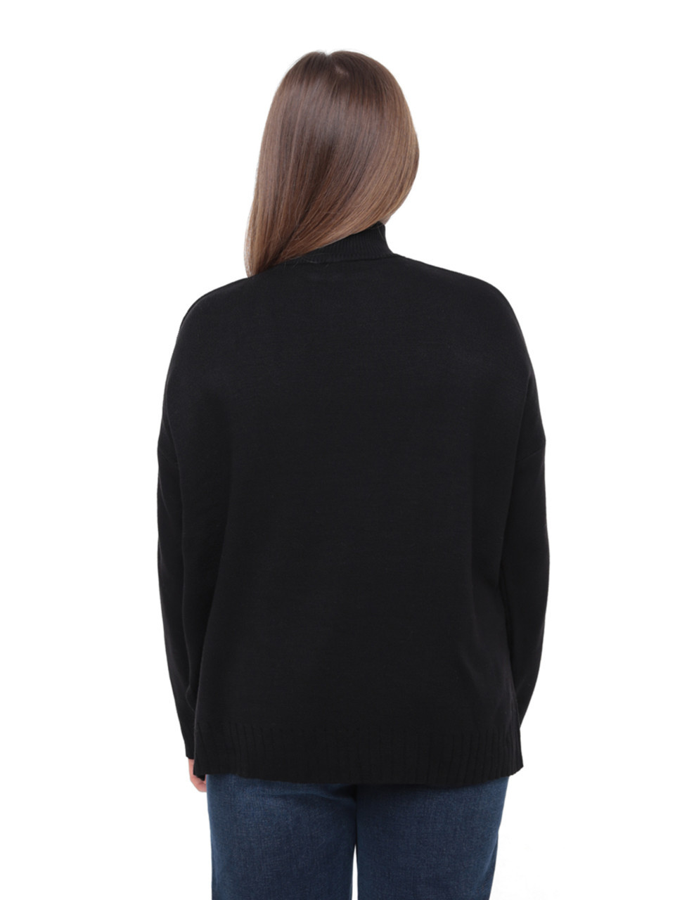 Светр жіночий чорний вільний з коміром 10866-3