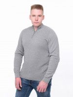 Светр чоловічий сірий приталений з коміром на блискавці 1414-3
