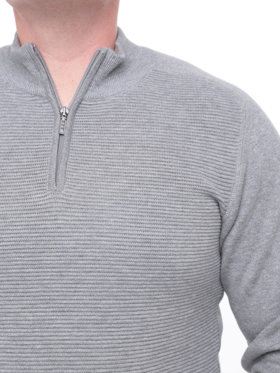 Светр чоловічий сірий приталений з коміром на блискавці 1414-3
