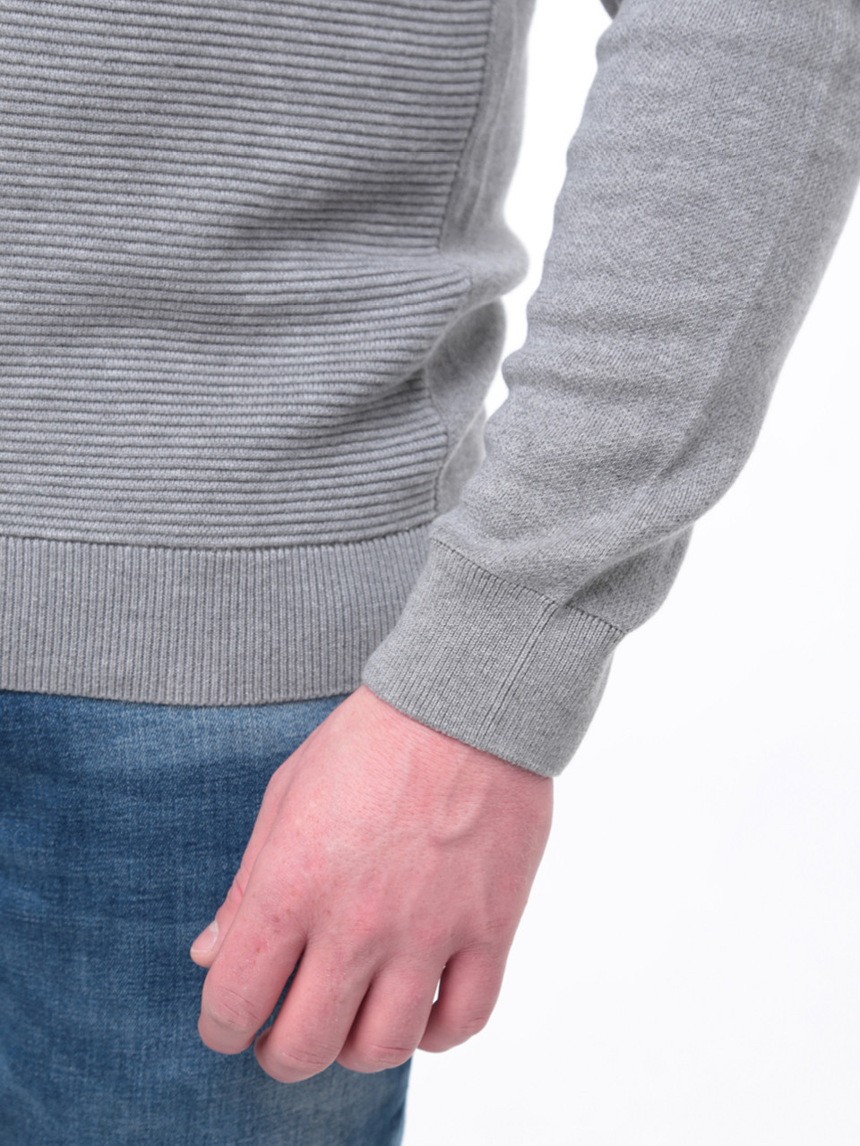 Светр чоловічий сірий приталений з коміром на блискавці 1414-3